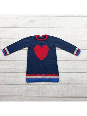 Egg By Susan Lazar Navy Knit Dress Red Heart Design Girls Cotton 3T